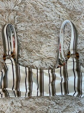 Abercrombie & Fitch Cream and Brown Striped Bikini Top